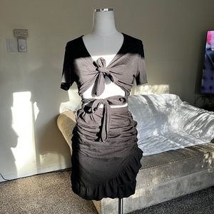 Black Tie Front Skirt Set